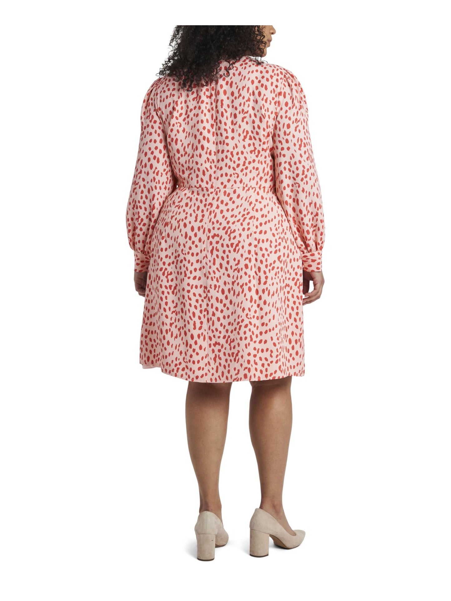 Vestido feminino Vince Camuto com estampa animal Reset manga comprida laranja tamanho 16W