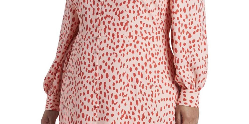 Vestido feminino Vince Camuto com estampa animal Reset manga comprida laranja tamanho 16W