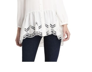 Túnica peplum feminina de manga comprida Vince Camuto, branca, tamanho pequeno médio