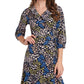 Vestido curto de festa com babados e decote sobrepeliz, floral, manga 3/4, azul, tamanho 6, Riley &amp; Rae