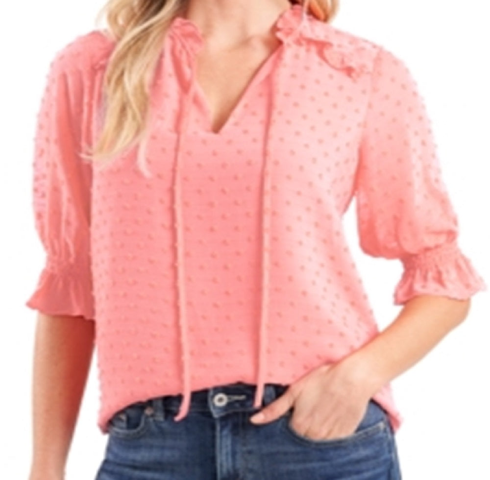 Top CeCe Feminino com Bolinha e Amarração Frontal Rosa Tamanho Grande