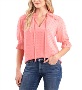 CeCe Women's Clip Dot Tie Front Top Pink Size Large