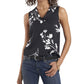 Vince Camuto Blusa feminina com pregas, laterais ventiladas e estampada, sem mangas, gola alta, preta, tamanho grande