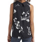 Vince Camuto Blusa feminina com pregas, laterais ventiladas e estampada, sem mangas, gola alta, preta, tamanho grande