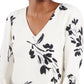 Vince Camuto Blusa feminina com estampa floral e manga trompete, branca, tamanho pequeno