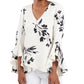 Vince Camuto Blusa feminina com estampa floral e manga trompete, branca, tamanho pequeno