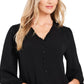 Blusa feminina CeCe com babados e decote em V, preta, tamanho pequeno