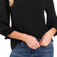 Blusa feminina CeCe com babados e decote em V, preta, tamanho pequeno