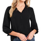 Blusa feminina CeCe com babados e decote em V, preta, tamanho pequeno