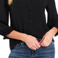 Blusa feminina CeCe com babados e decote em V, preta, tamanho grande
