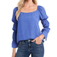 Blusa feminina CeCe com manga bufante e bolinhas, azul, tamanho extragrande