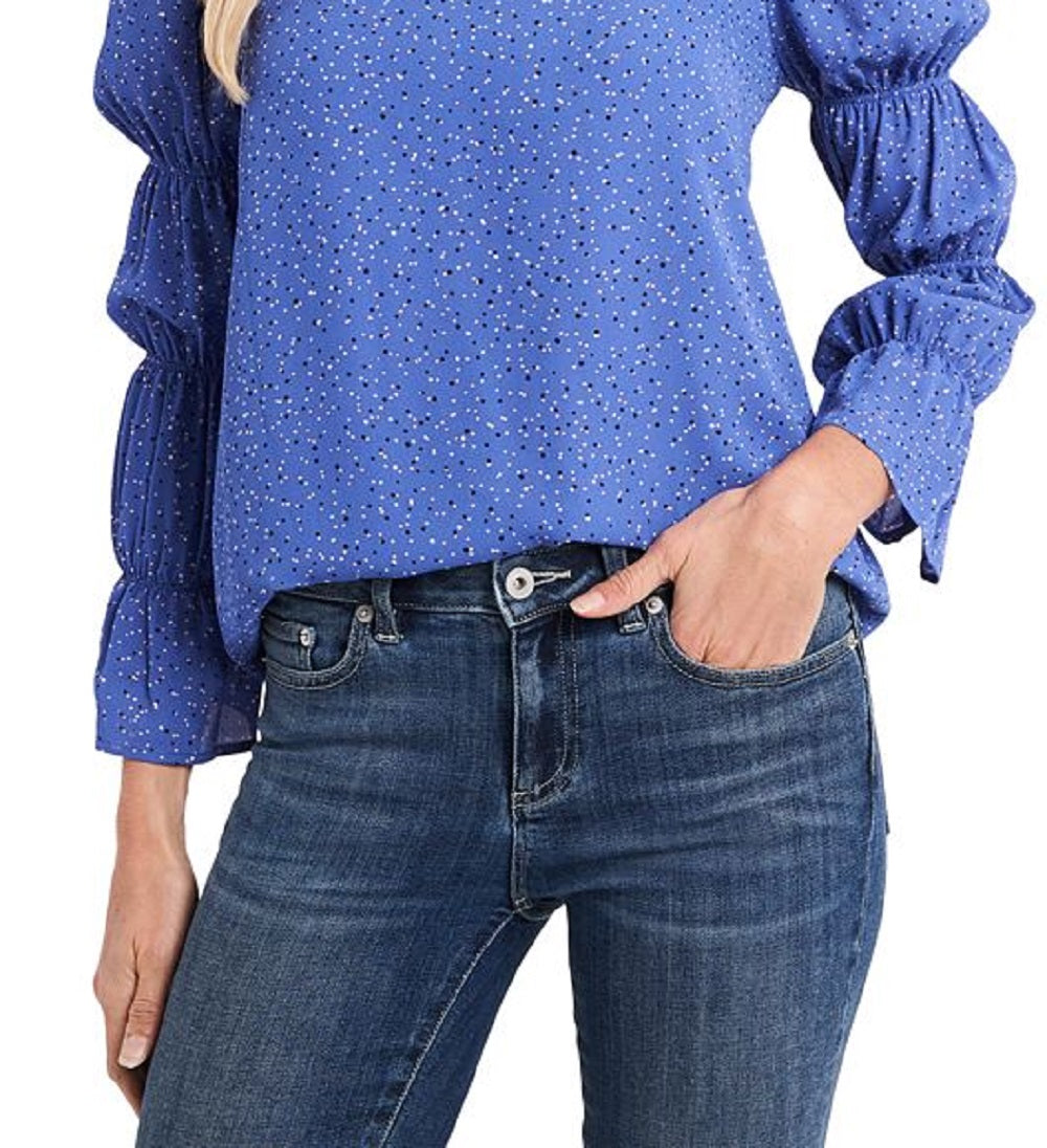 Blusa feminina CeCe com manga bufante e bolinhas, azul, tamanho extragrande