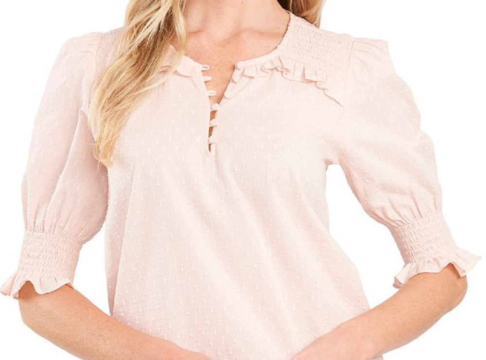 Blusa CeCe Feminina com Bolinhas e Manga Bufante Rosa Tamanho Grande