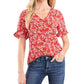 Blusa CeCe Feminina Manga Babada Botão Frontal Vermelha Tamanho P