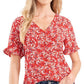 Blusa CeCe Feminina Manga Babada Botão Frontal Vermelha Tamanho P
