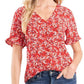Blusa CeCe Feminina Manga Babada Botão Frontal Vermelha Tamanho P