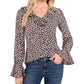 Blusa feminina CeCe com babados florais, rosa, tamanho X-S