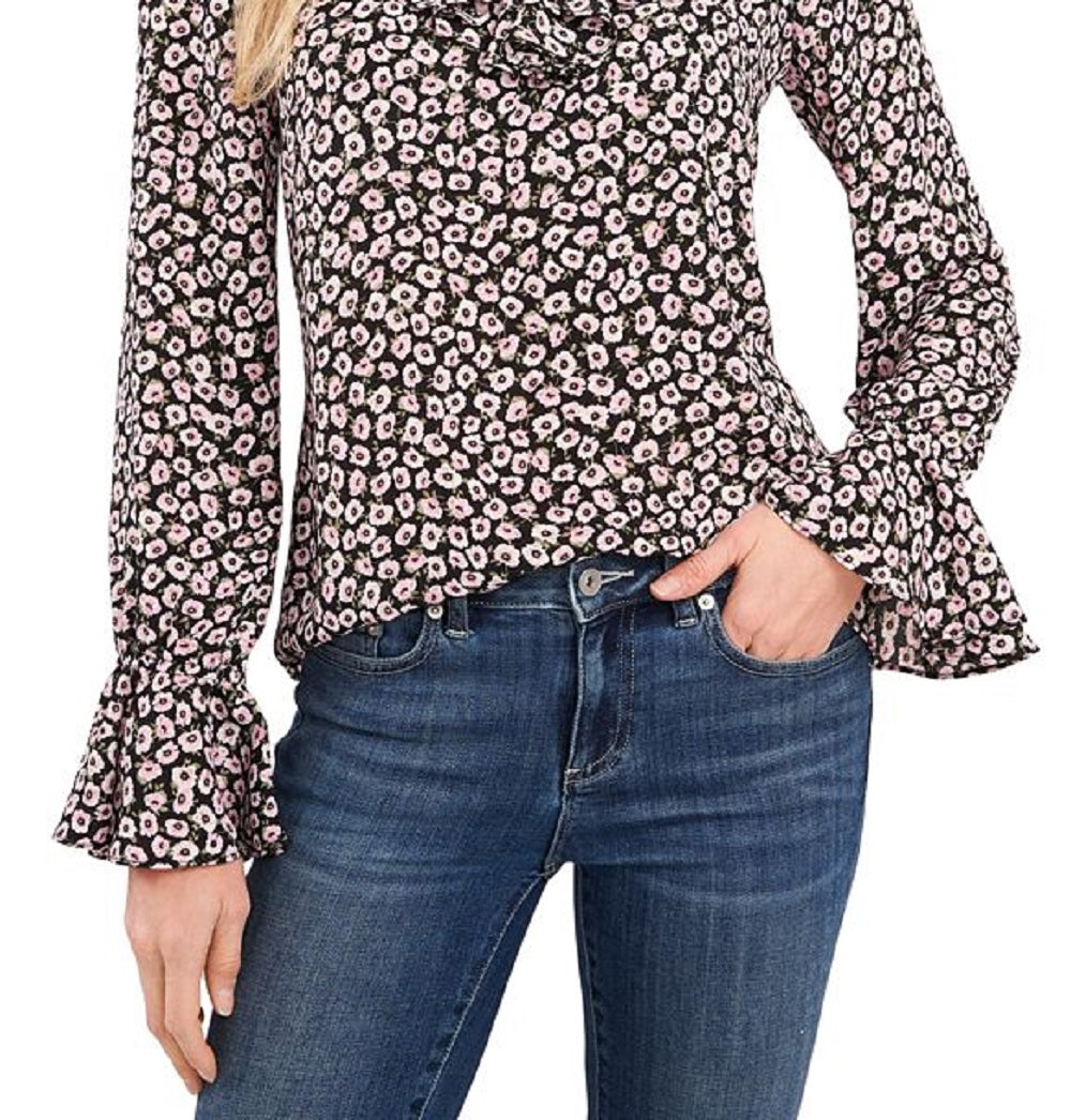 Blusa feminina CeCe com babados florais, rosa, tamanho X-S
