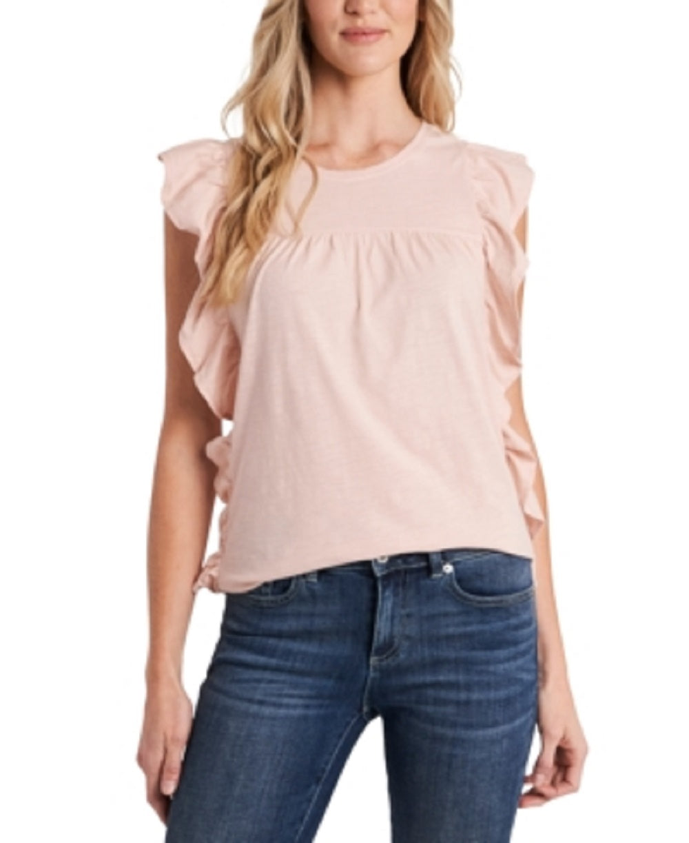 Top feminino CeCe com babados em cascata, rosa, tamanho médio