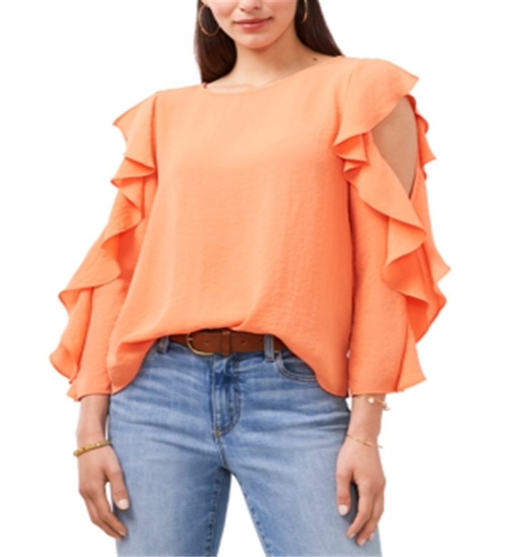 Vince Camuto Blusa feminina com mangas franzidas laranja tamanho grande