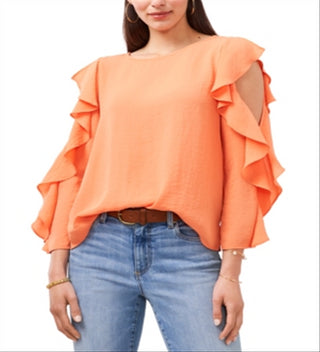 Vince Camuto Blusa feminina com mangas franzidas laranja tamanho grande