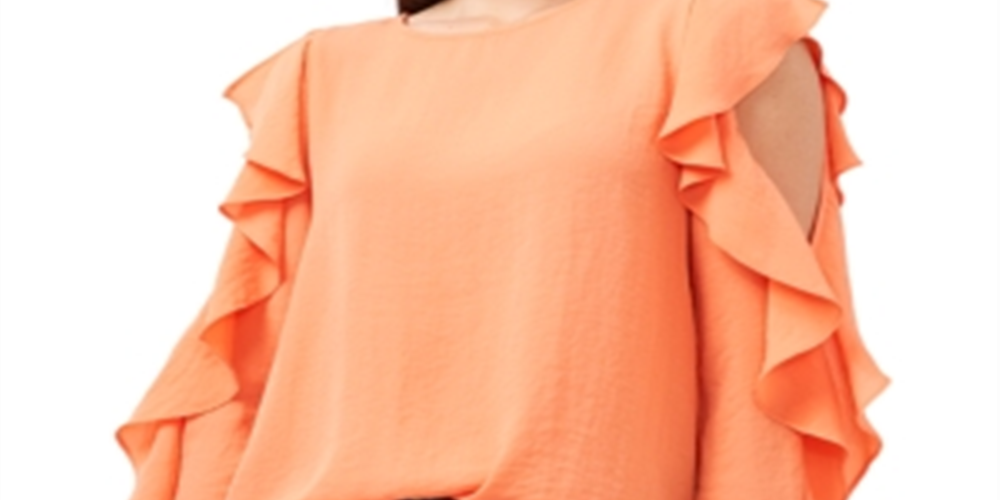 Vince Camuto Blusa feminina com mangas franzidas laranja tamanho grande