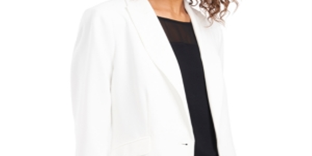 Blazer feminino Vince Camuto Luxe Crepe De Chine com um botão, branco, tamanho 4
