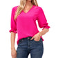 Blusa feminina CeCe com babados e decote em V, rosa, tamanho grande