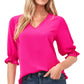Blusa feminina CeCe com babados e decote em V, rosa, tamanho grande