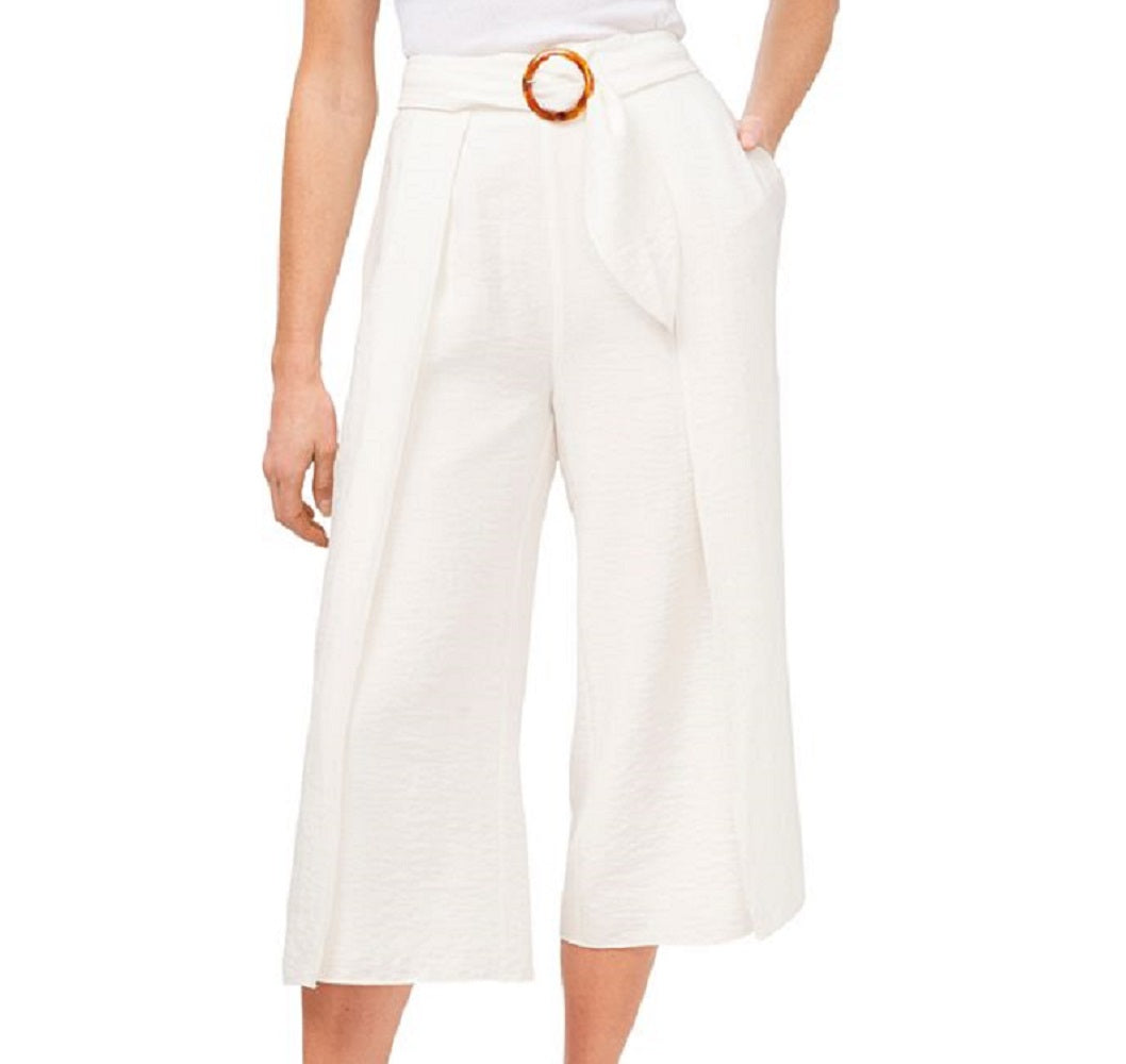 Calça culotte curta com cinto e perna larga feminina CeCe, bege, tamanho 4