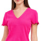 Top feminino Riley &amp; Rae Kaia com nervuras e borda alface rosa, tamanho X-S