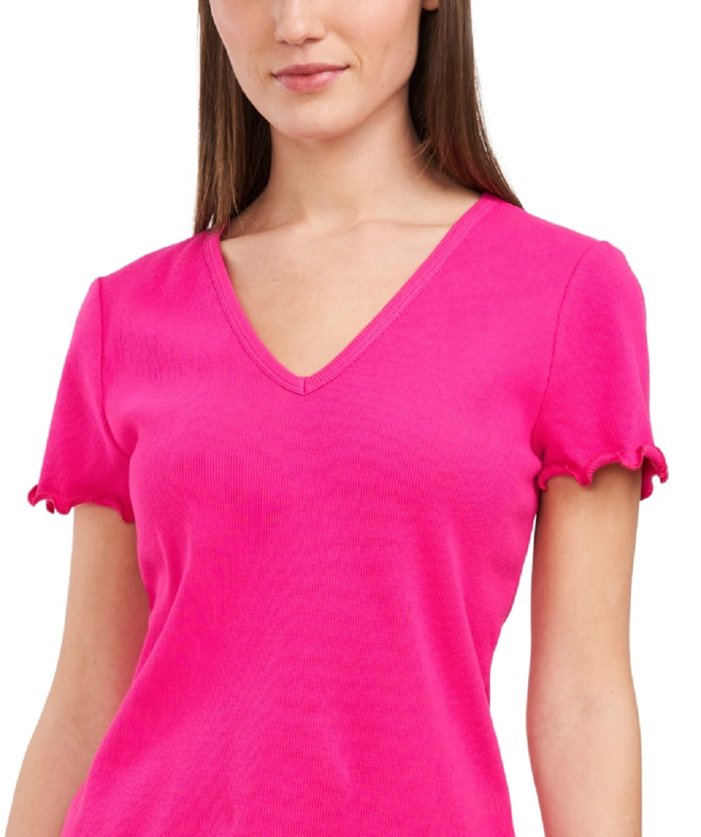 Top feminino Riley &amp; Rae Kaia com nervuras e borda alface rosa, tamanho X-S