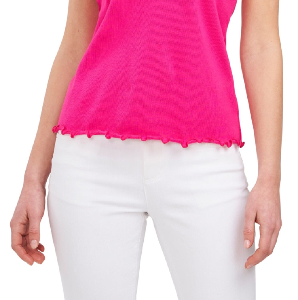 Top feminino Riley &amp; Rae Kaia com nervuras e borda alface rosa, tamanho X-S