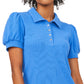 Camisa polo feminina Riley &amp; Rae Tobi com manga bufante, azul, tamanho médio