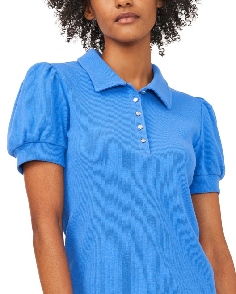 Camisa polo feminina Riley &amp; Rae Tobi com manga bufante, azul, tamanho médio