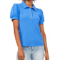 Camisa polo feminina Riley &amp; Rae Tobi com manga bufante, azul, tamanho médio
