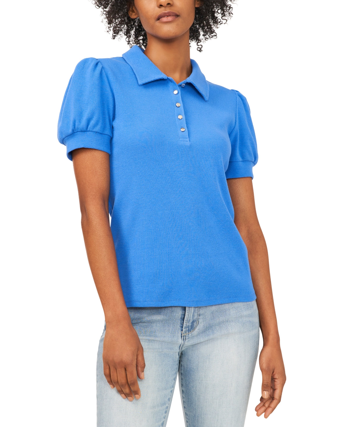 Camisa polo feminina Riley &amp; Rae Tobi com manga bufante, azul, tamanho médio
