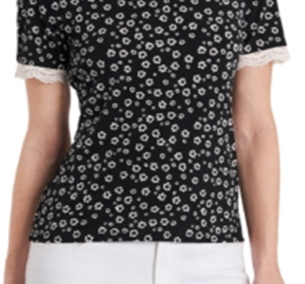 Blusa de renda com estampa Perry Ditsy e punhos Riley &amp; Rae feminina, preta, tamanho X-S