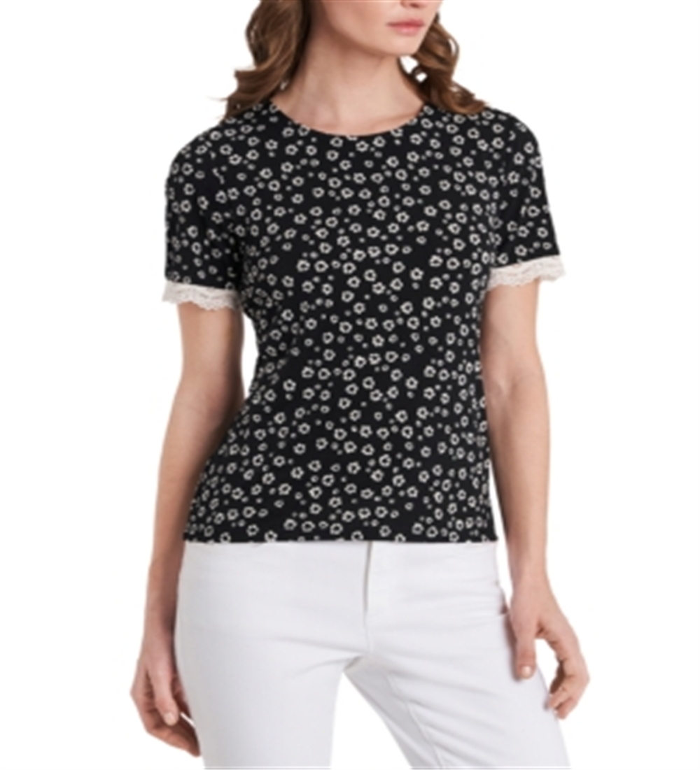 Blusa de renda com estampa Perry Ditsy e punhos Riley &amp; Rae feminina, preta, tamanho X-S