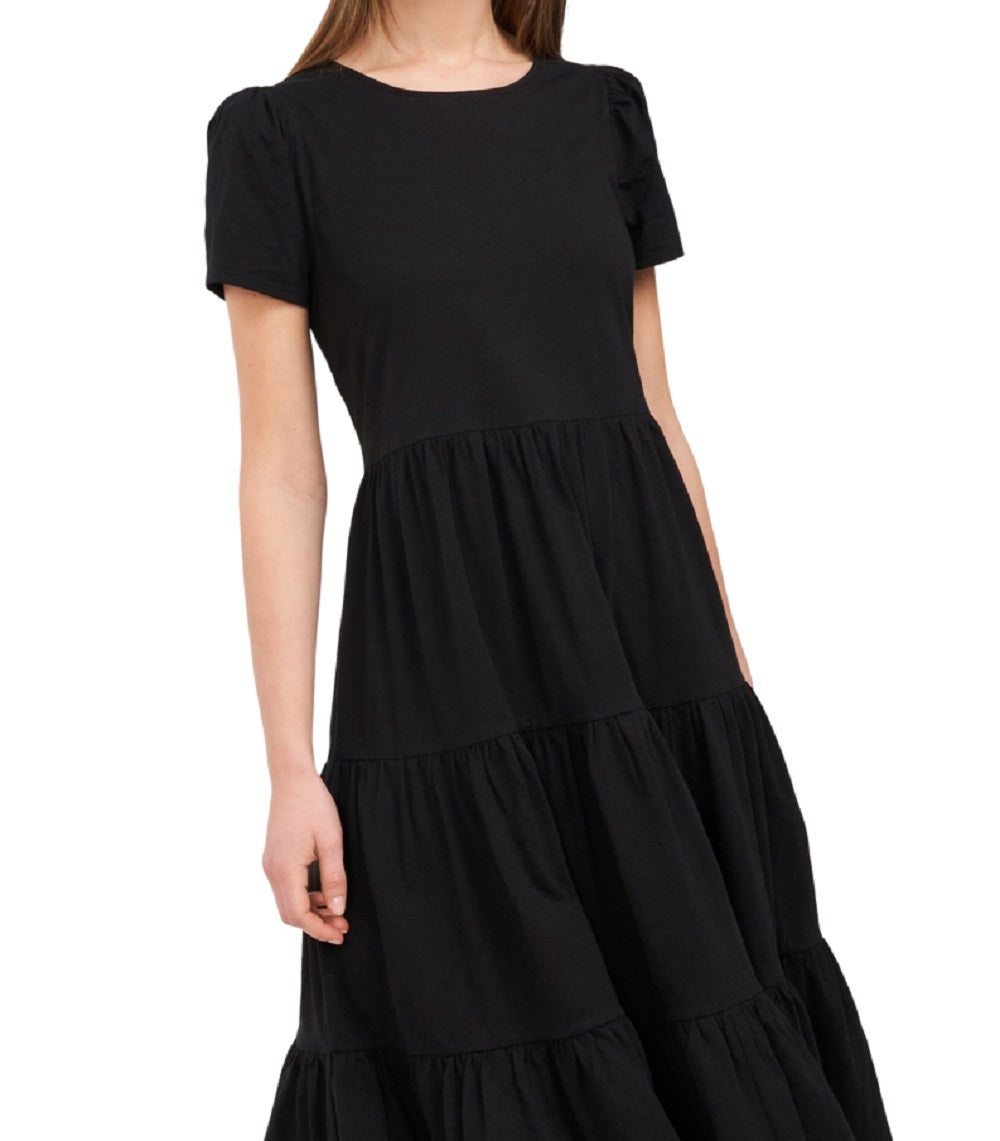 Vestido feminino Riley &amp; Rae com manga bufante e renda em camadas, preto, tamanho pequeno