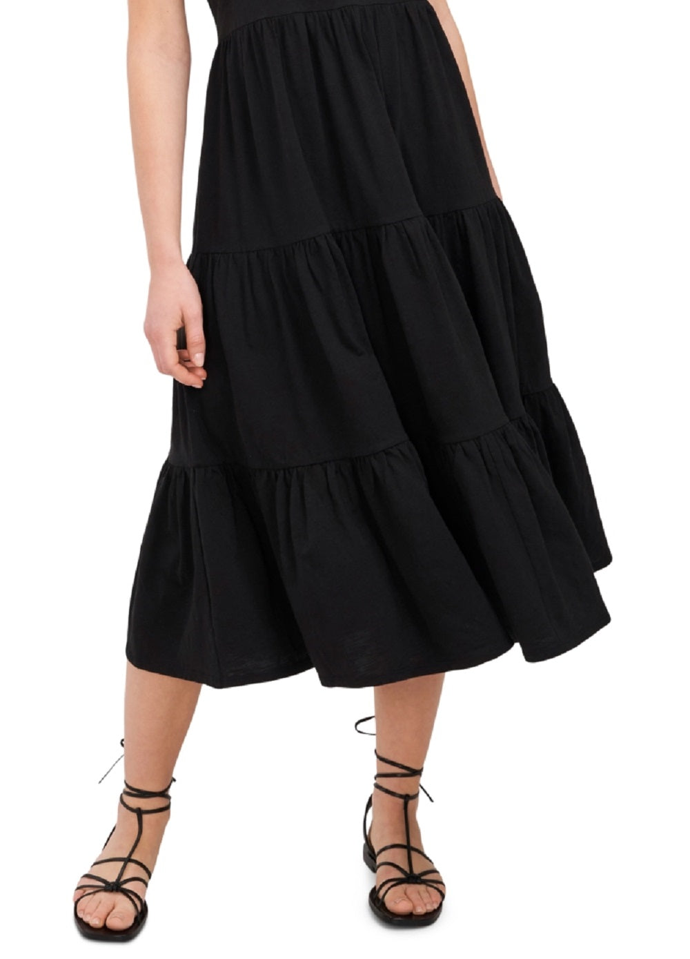 Vestido feminino Riley &amp; Rae com manga bufante e renda em camadas, preto, tamanho pequeno