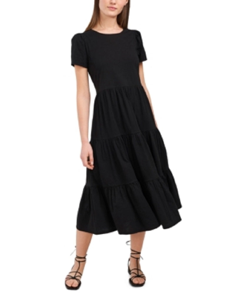 Vestido feminino Riley &amp; Rae com manga bufante e renda em camadas, preto, tamanho grande