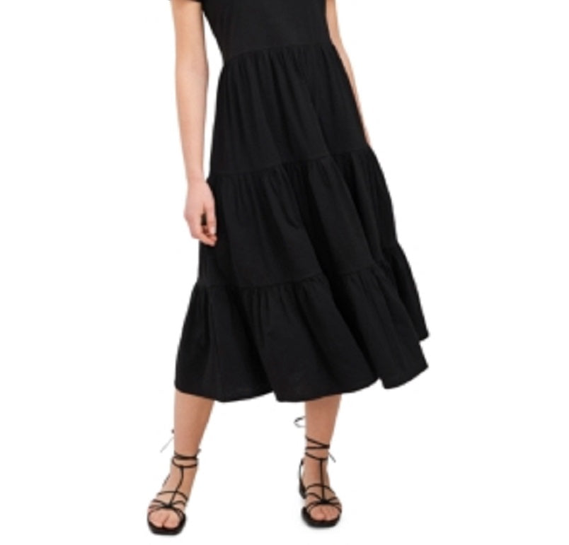 Vestido feminino Riley &amp; Rae com manga bufante e renda em camadas, preto, tamanho grande