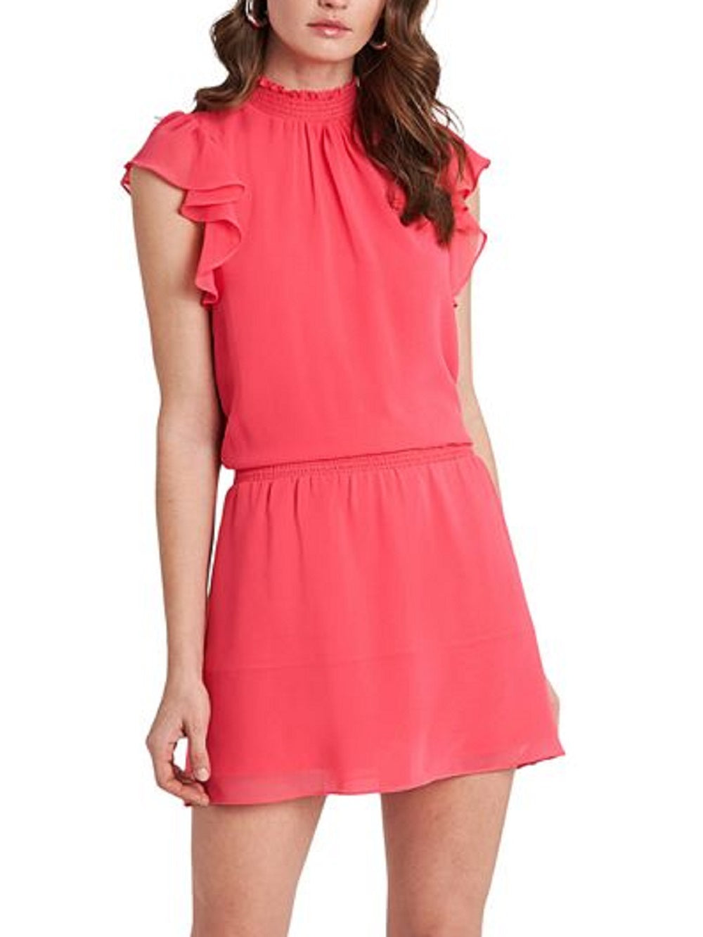 1.STATE Vestido Feminino Manga Flutter Rosa Tamanho Grande