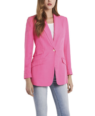 Blazer feminino Vince Camuto de manga comprida Luxe Cdc com um botão, rosa, tamanho 2 Petite