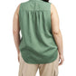 Vince Camuto Blusa plissada sem mangas com decote em V, verde, tamanho 2X