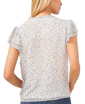 Top CeCe Feminino com Manga Flutter e Estampa Floral Cinza Tamanho P