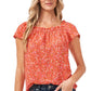 Blusa feminina CeCe com decote quadrado e estampa floral, laranja, tamanho médio