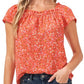 Blusa feminina CeCe com decote quadrado e estampa floral, laranja, tamanho médio
