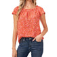Blusa feminina CeCe com estampa floral e decote quadrado, laranja, tamanho extragrande